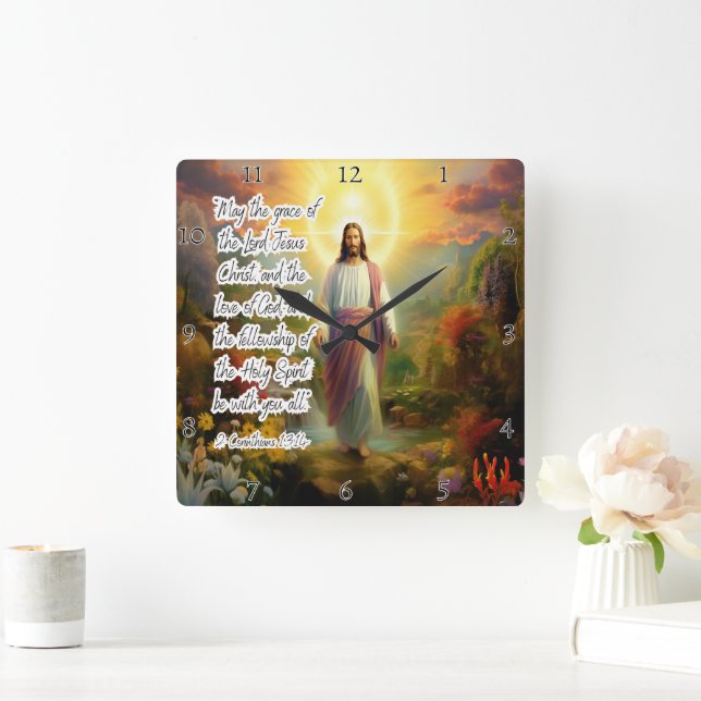 Jesus: Grace, Love, Fellowship Divine Square Wall Clock (Home)