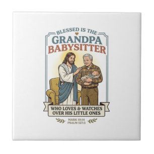Jesus Grandparents Babysitting Humour Shirt Faith Ceramic Tile