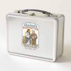 Jesus Grandparents Babysitting Humour Shirt Faith Metal Lunch Box