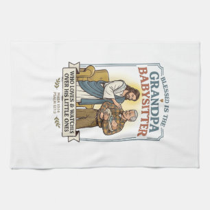 Jesus Grandparents Babysitting Humour Shirt Faith Tea Towel
