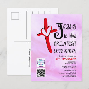 JESUS GREATEST LOVE STORY Logo QR Code EASTER Invitation Postcard