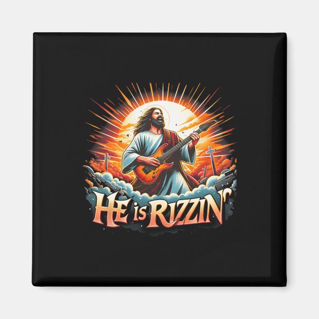 Jesus Guitarist He Is Rizzin Happy Easter Day Funn Magnet (Front)