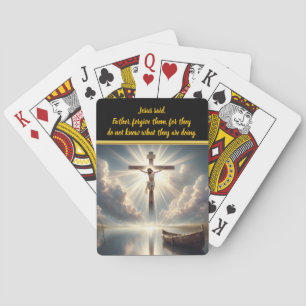 Jesus Hanging Cross Over Serene Ocean Playing Cards