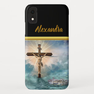 Jesus hanging from a christian crucifixion cross. iPhone XR case