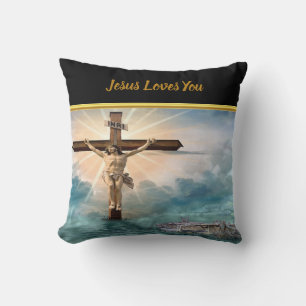 Jesus hanging from a christian crucifixion cross cushion