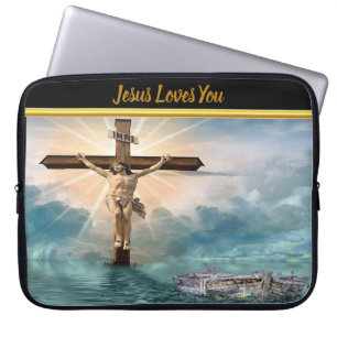 Jesus hanging from a christian crucifixion cross laptop sleeve