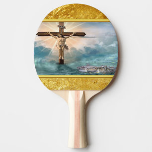 Jesus hanging from a christian crucifixion cross ping pong paddle