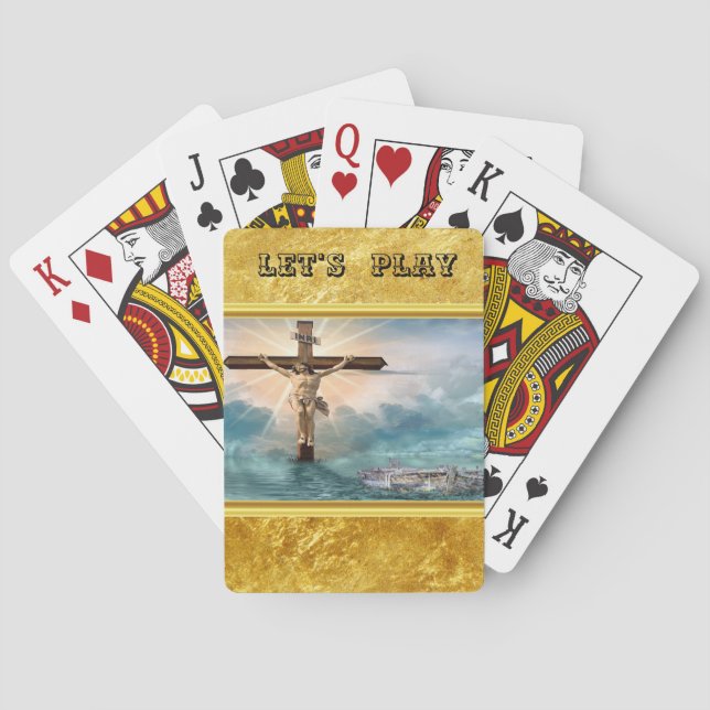 Jesus hanging from a christian crucifixion cross playing cards (Back)