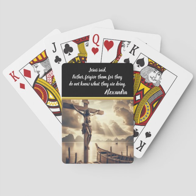 Jesus Hanging on Cross Above A Lake Playing Cards (Back)