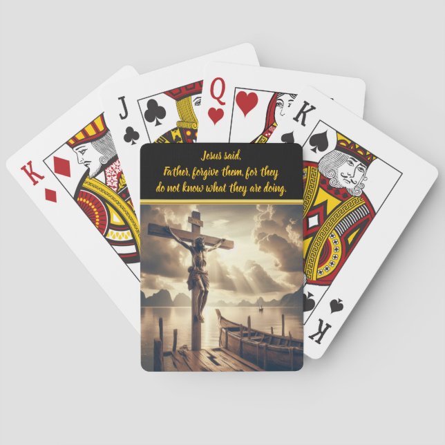 Jesus Hanging on Cross Above A Lake Playing Cards (Back)