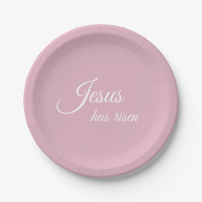 Jesus Has Risen Pastel Pink Christian Easter Paper Plate (Front)