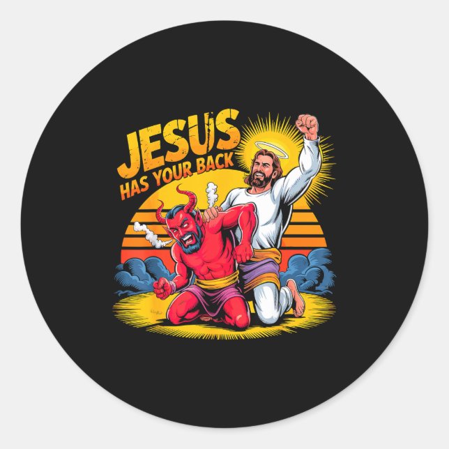 Jesus Has Your Back Christian Faith  Classic Round Sticker (Front)