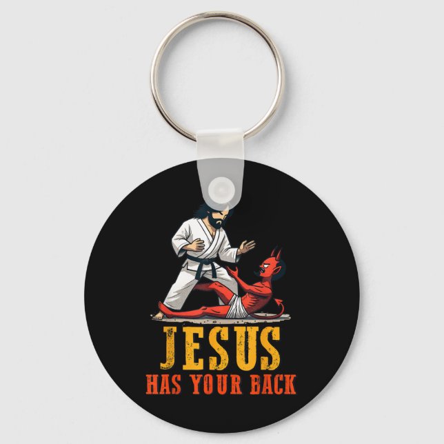 Jesus Has Your Back Funny Christian Jiu-jitsu  Key Ring (Front)