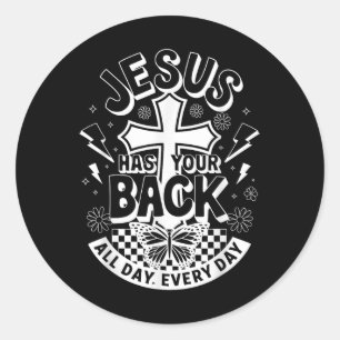Jesus Has Your Back Groovy Retro Christian Men Wom Classic Round Sticker
