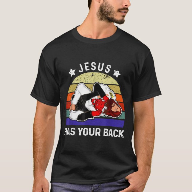 Jesus Has Your Back Jiu Jitsu Grappling vs Devil T-Shirt (Front)