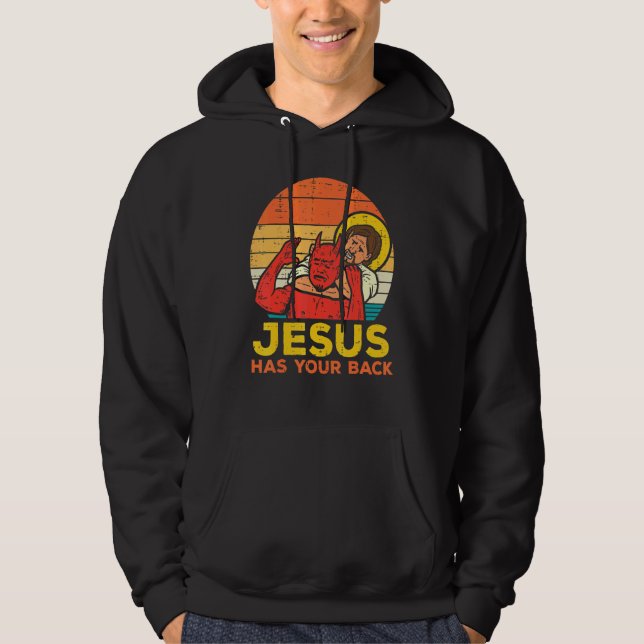 Jesus Has Your Back Jiu Jitsu Retro Christian Men  Hoodie (Front)