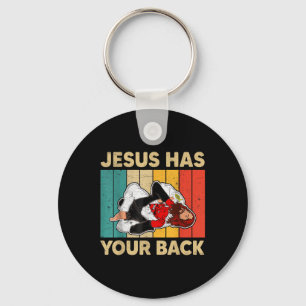Jesus Has Your Back Jiu Jitsu Retro Christian Men  Key Ring