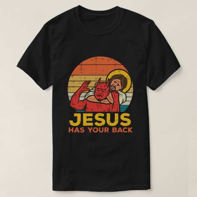 Jesus Has Your Back Jiu Jitsu Retro Christian Men  T-Shirt (Design Front)