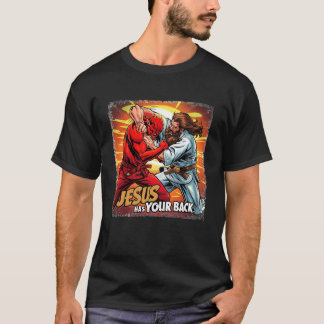 Jesus Has Your Back Jiu Jitsu Retro Christian Men  T-Shirt