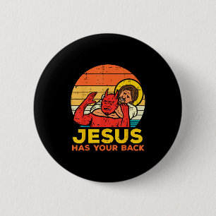 Jesus Has Your Back - Retro Sunset Jesus Wrestling 6 Cm Round Badge
