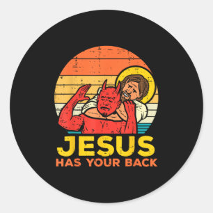 Jesus Has Your Back - Retro Sunset Jesus Wrestling Classic Round Sticker