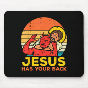 Jesus Has Your Back - Retro Sunset Jesus Wrestling Mouse Pad