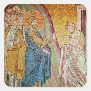 Jesus healing a leper square sticker