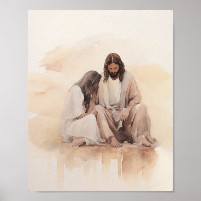 Jesus Healing the Bleeding Woman - Minimalist Wate Poster (Front)