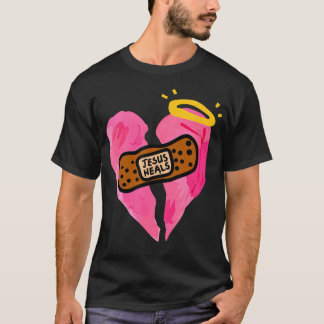 Jesus Heals Broken Heart Print Bandages Bandaids T-Shirt