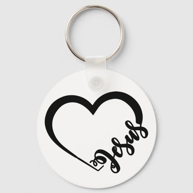 Jesus & Heart Button Keychain (Front)