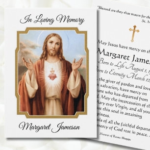 Jesus Heart Catholic Funeral Memorial Holy Card -