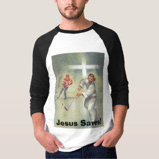 jesus-hockey-player, Jesus Saves! T-Shirt