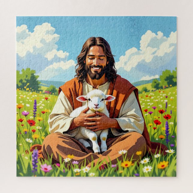 Jesus holding a Lamb | Religious Christian Jigsaw Puzzle (Vertical)
