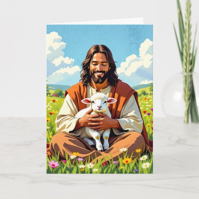 Jesus holding a Lamb | Religious Easter Card (Front)