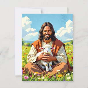 Jesus holding a Lamb Religious Easter Postcard