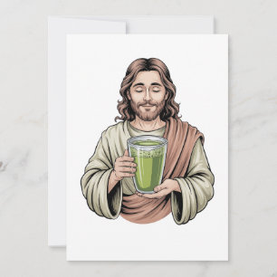 Jesus Holding a Matcha Green Drink Christian Announcement