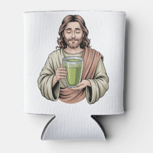 Jesus Holding a Matcha Green Drink Christian Can Cooler
