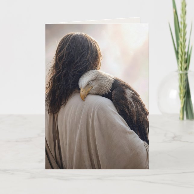 Jesus Holding a Sick Bald Eagle Card (Front)