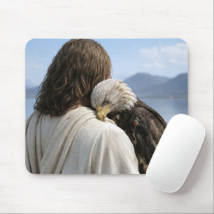 Jesus Holding a Tired Bald Eagle Mouse Pad