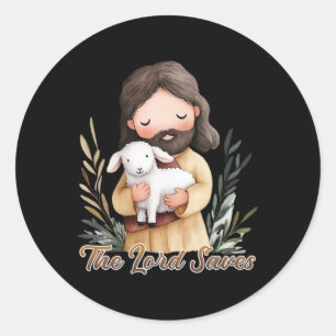 Jesus Holding A White Lamb Classic Round Sticker
