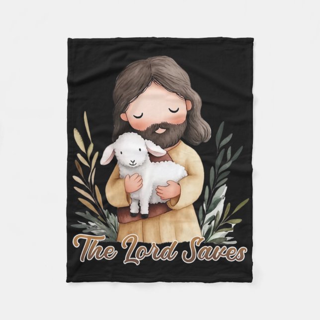 Jesus Holding A White Lamb  Fleece Blanket (Front)