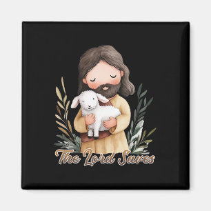 Jesus Holding A White Lamb Magnet