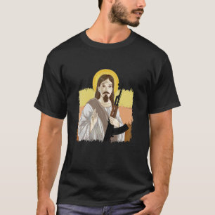 Jesus Holding Ak 47 Gun Metal Dangerous Ak 47 T-Shirt