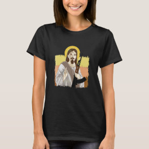 Jesus Holding Ak 47 Gun Metal Dangerous Ak 47 T-Shirt