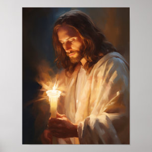 Jesus Holding Candle Art Poster