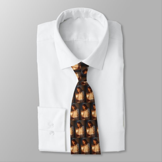 Jesus Holding Candle Neck Tie (Tied)