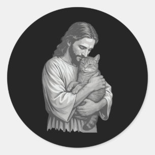 Jesus Holding Cat  Classic Round Sticker