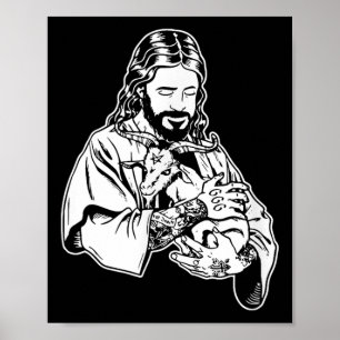 Jesus Holding Goat Baphomet Occult Satanic Tattooe Poster