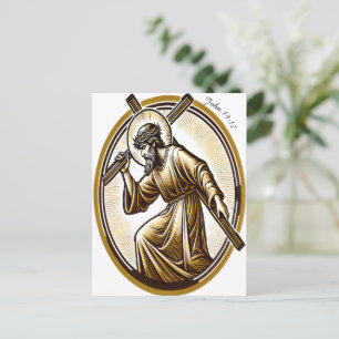 Jesus Holding Gold Cross Reverently Postcard