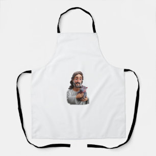 Jesus Holding Moo Deng_ Art Blending Whimsy Faith  Apron